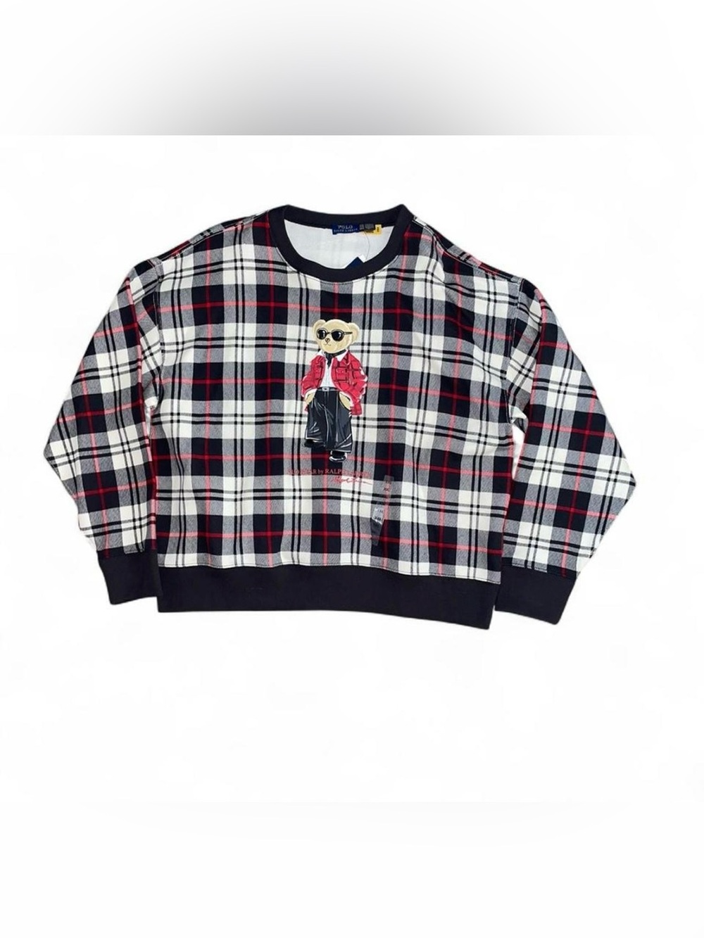 Polo Ralph Lauren black, white, and red plaid crewneck sweatshirt polo bear NWT